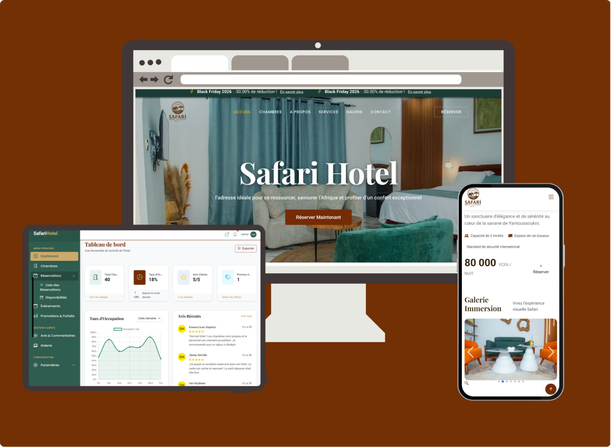 Safari Hôtel : site vitrine, administration et réservation en ligne